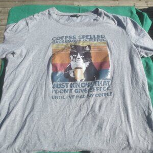 Fun Cute Adorable Humorous Coffee Cat T-Shirt - Size Large.